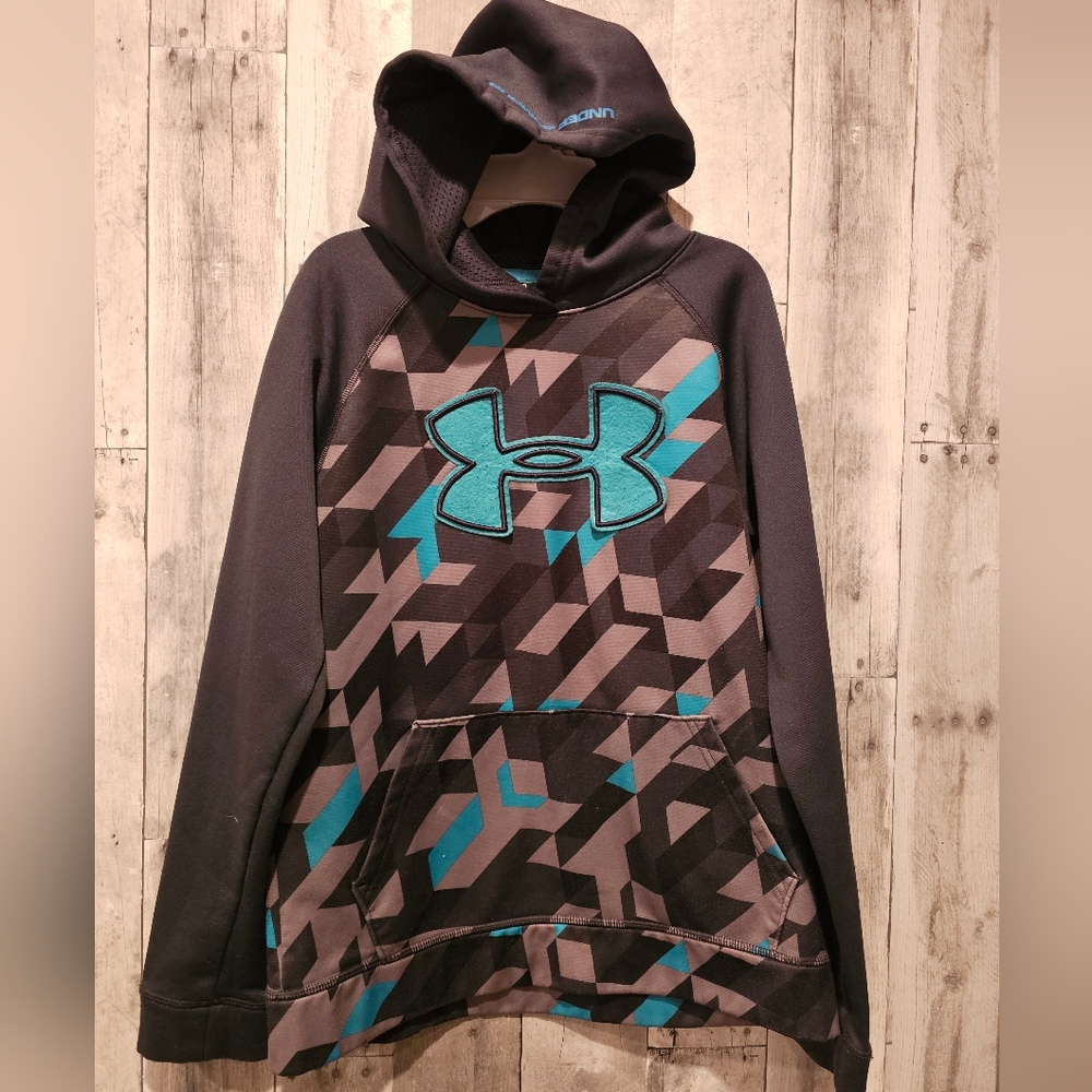 Under Armour Black and Teal Hoodie YLG